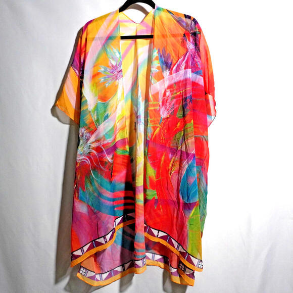 Rainbow Dance Traci Rabbit Native American Sheer Jacket Wrap Boho Art to Wear OS - Picture 1 of 5